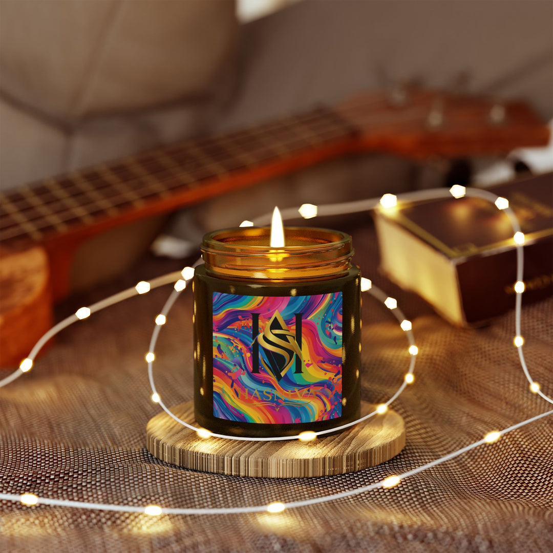 Vibrant Rainbow Abstract Scented Candle | Hand-Poured Coconut Apricot Wax