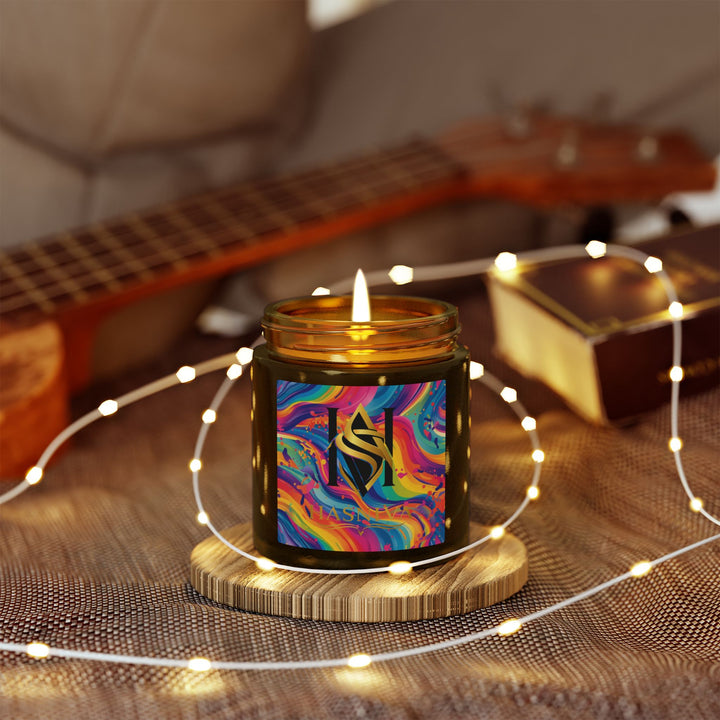 Vibrant Rainbow Abstract Scented Candle | Hand-Poured Coconut Apricot Wax