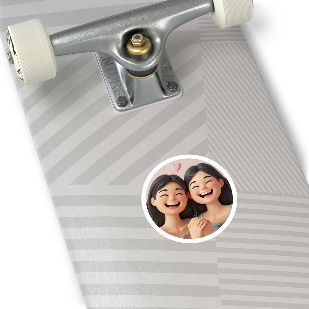 Joyful Friendship 3D Cartoon Round Sticker – Waterproof, Cute & Durable