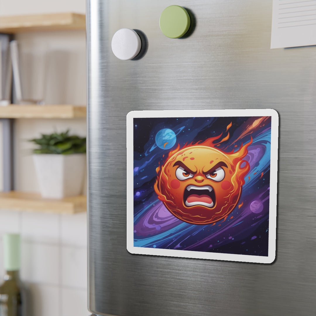 Custom Die-Cut Magnet – Fiery Angry Sun | Cosmic Cartoon Fridge Decor