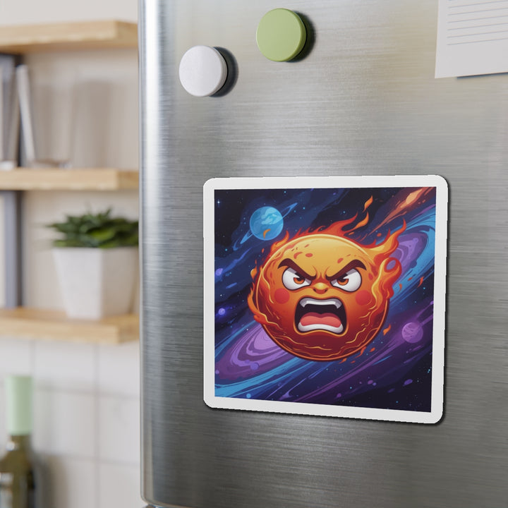Custom Die-Cut Magnet – Fiery Angry Sun | Cosmic Cartoon Fridge Decor