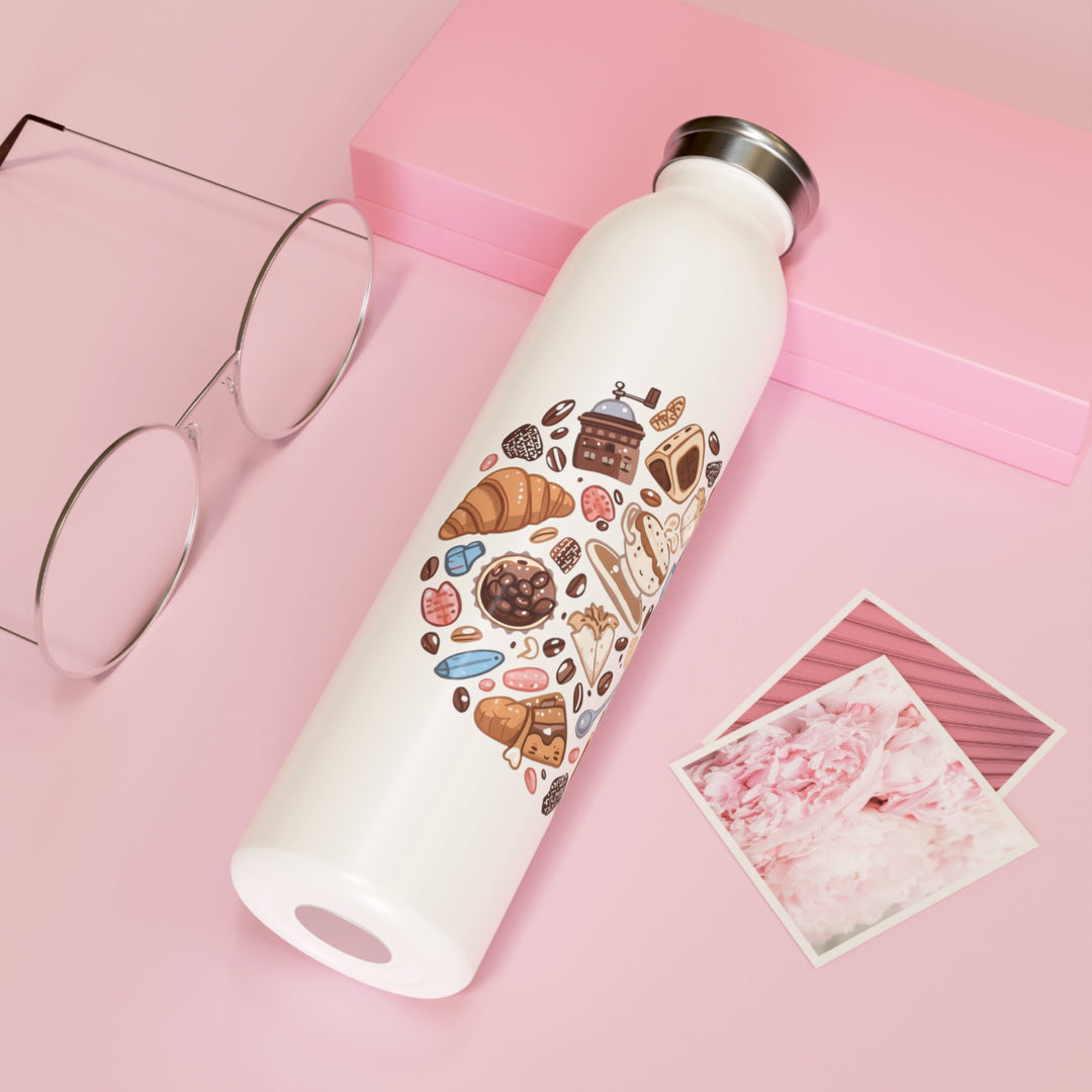 Slim Personalized Water Bottle – Whimsical Coffee Dessert Cartoon Design, 20oz