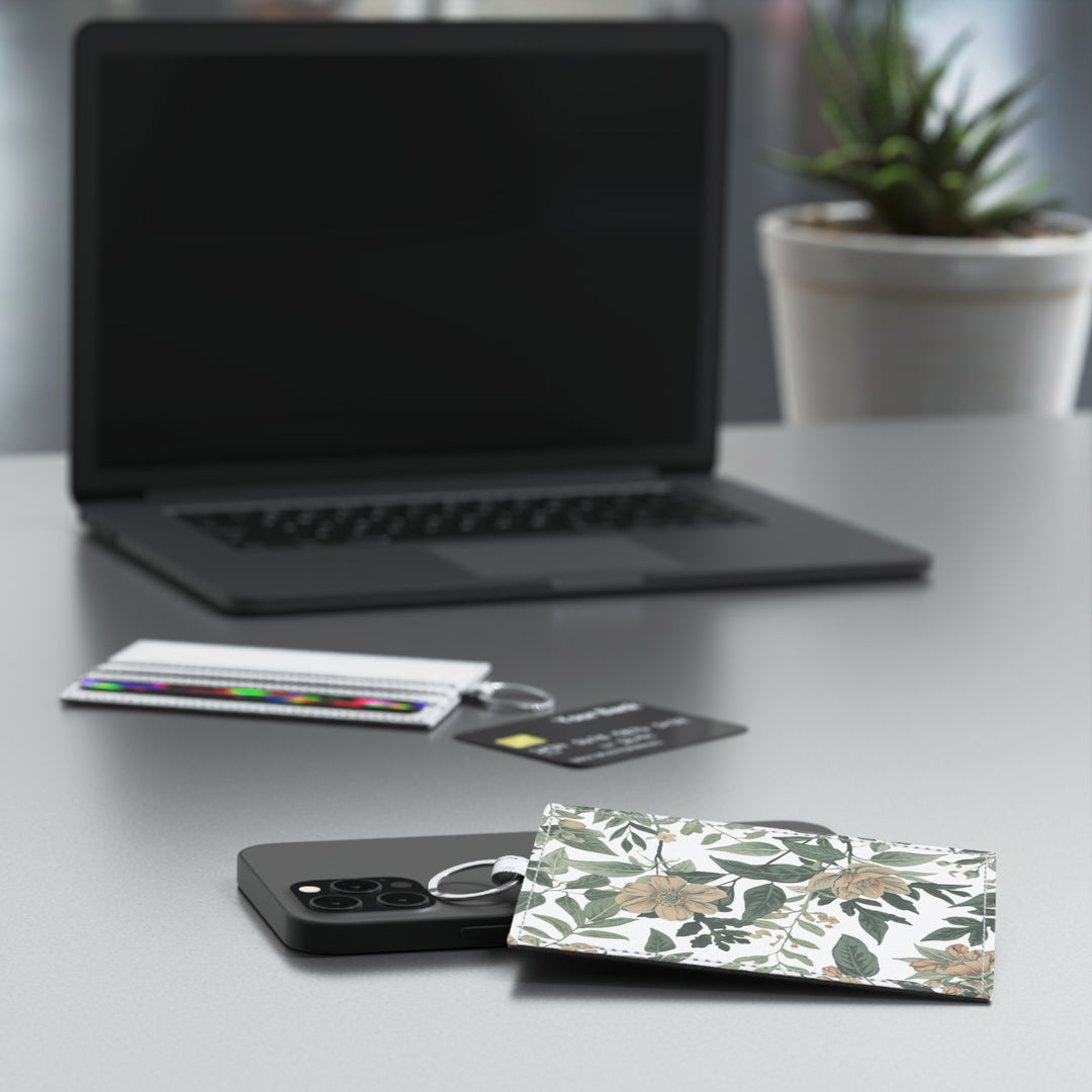 Personalized Saffiano Leather Card Holder – Vintage Floral, Slim & Chic