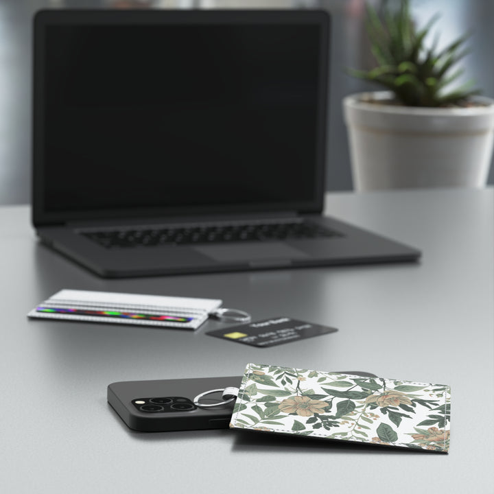 Personalized Saffiano Leather Card Holder – Vintage Floral, Slim & Chic