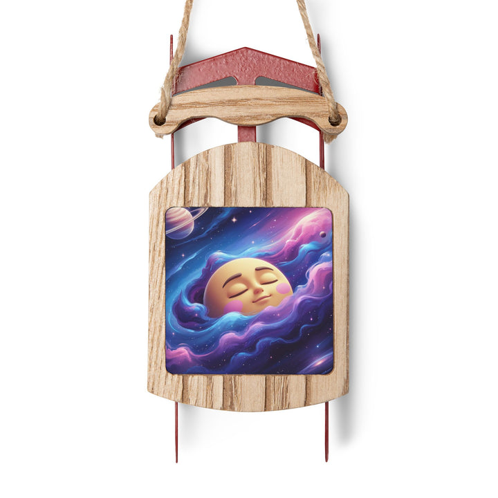 Personalized Sled Ornament – Whimsical Galaxy Moon Christmas Decor Gift