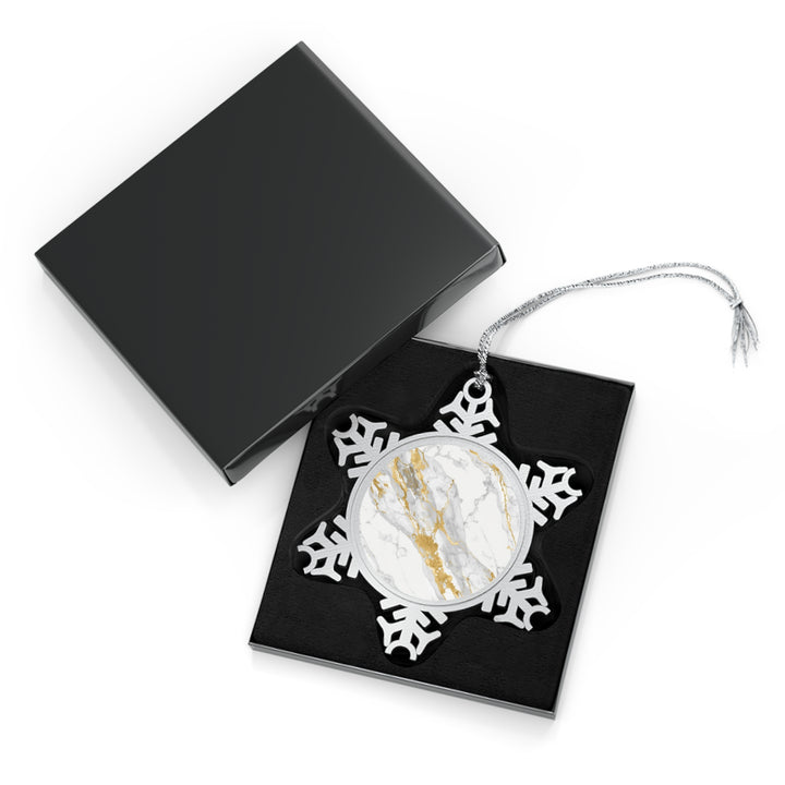 Custom Pewter Snowflake Ornament – Handcrafted Marble & Gold Holiday Decor