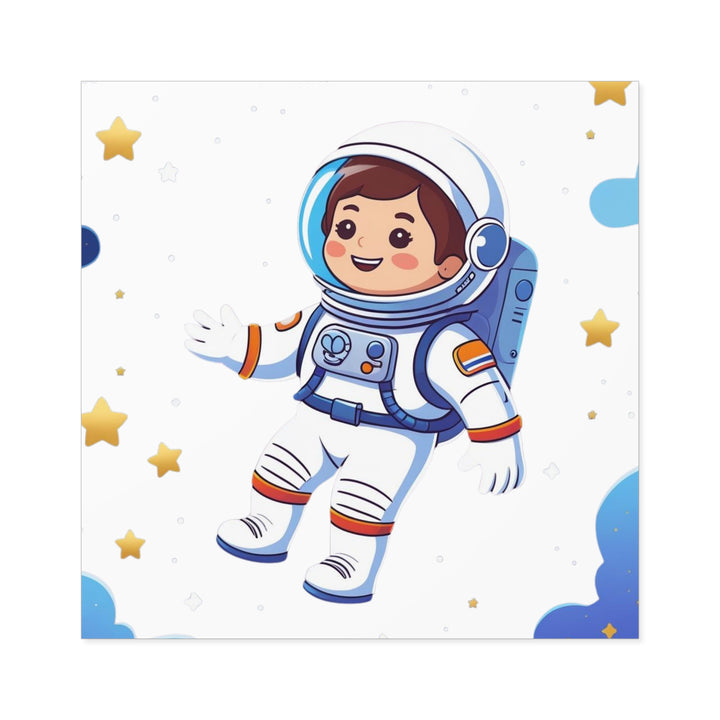 Space Adventure Square Laminate Sticker – Cute Astronaut, Durable & Fun