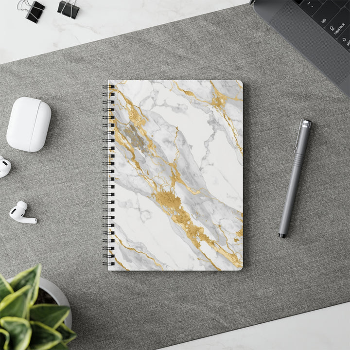 Wirobound A5 Marble Gold Notebook – Luxe Softcover, 150 Pages, Chic Notes