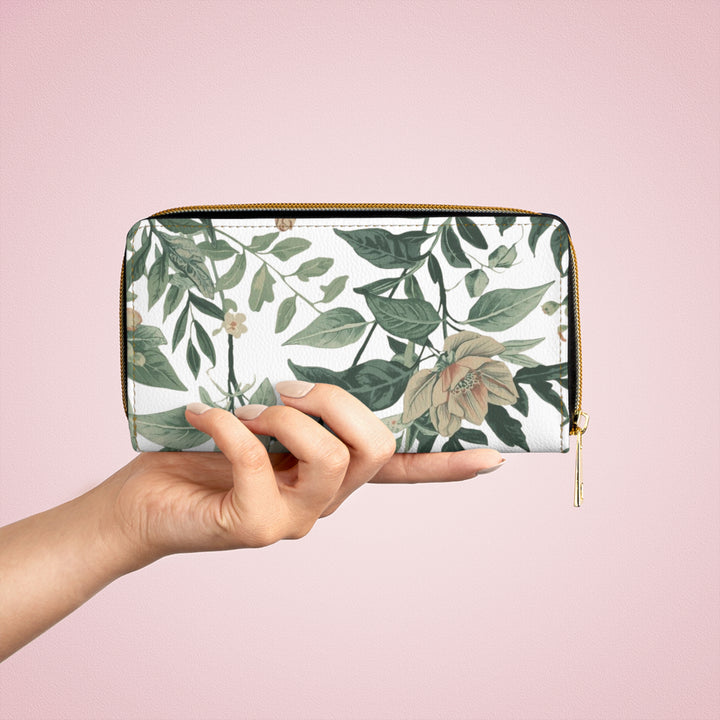 Sleek Personalized Zipper Wallet – Vintage Floral Faux Leather Organizer