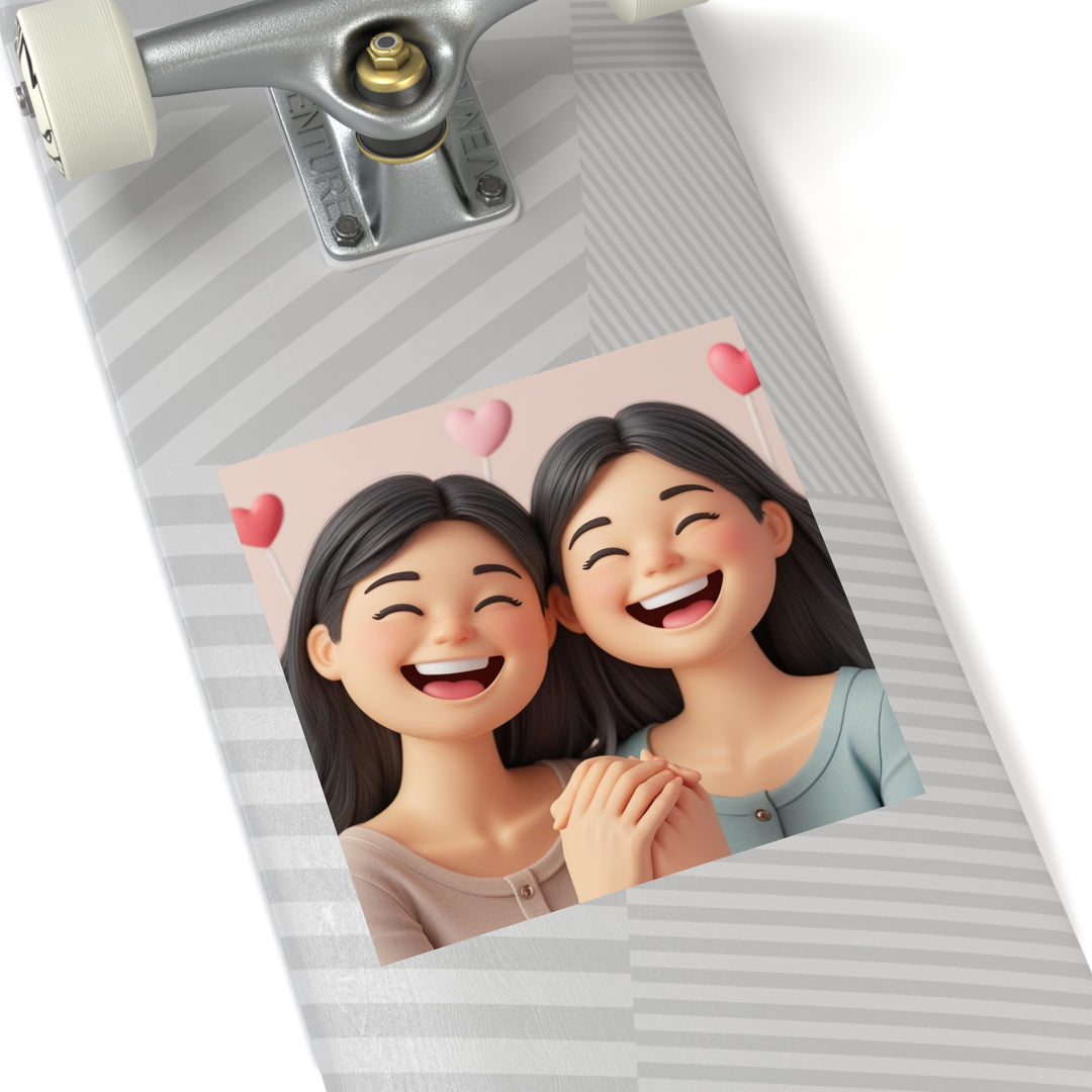 Cartoon Besties Square Sticker – Weatherproof, Removable, Customizable