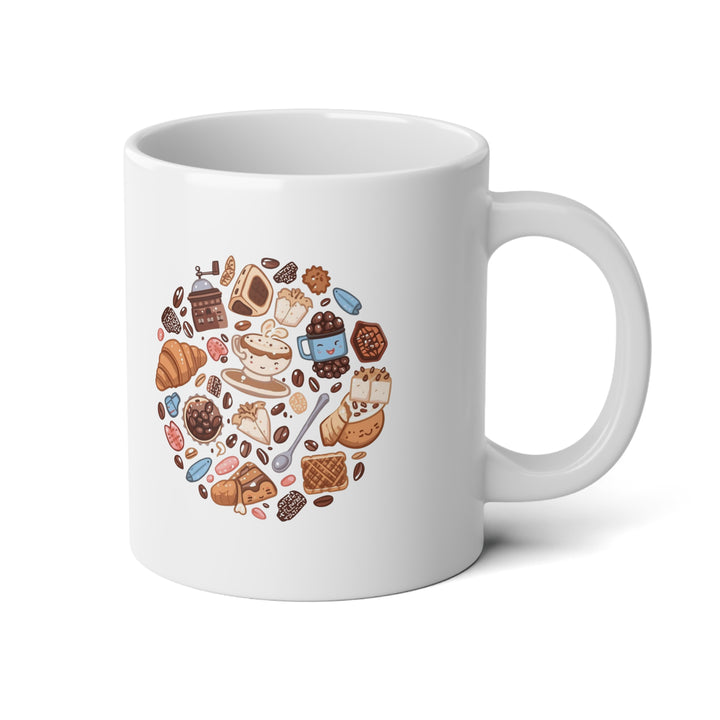 Jumbo 20oz Mug – Cute Coffee & Pastry Cartoon Café Design, XL Ceramic Cup