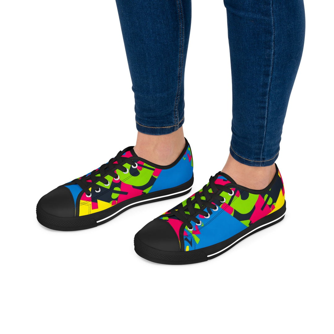 Women's Low Top Sneakers – Neon Geometric Abstract, Custom, Memory Foam Comfort