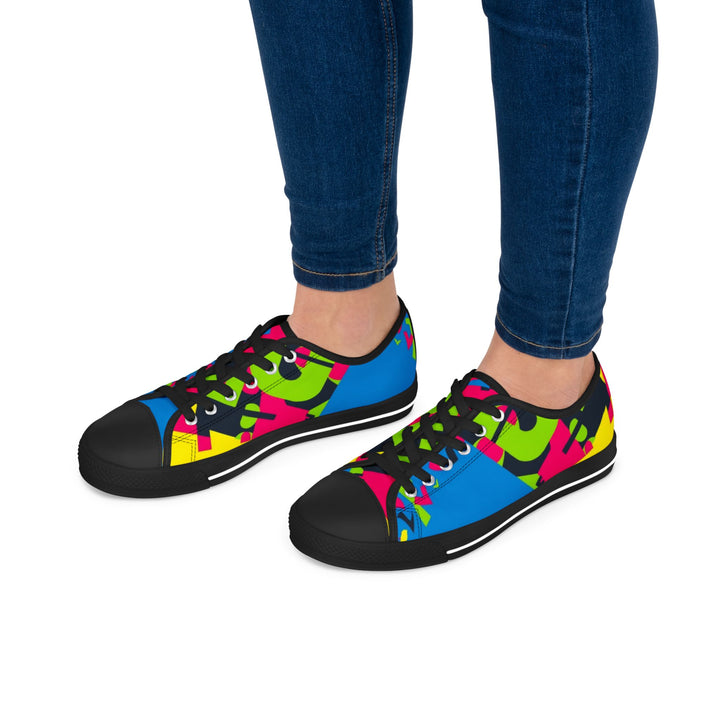 Women's Low Top Sneakers – Neon Geometric Abstract, Custom, Memory Foam Comfort