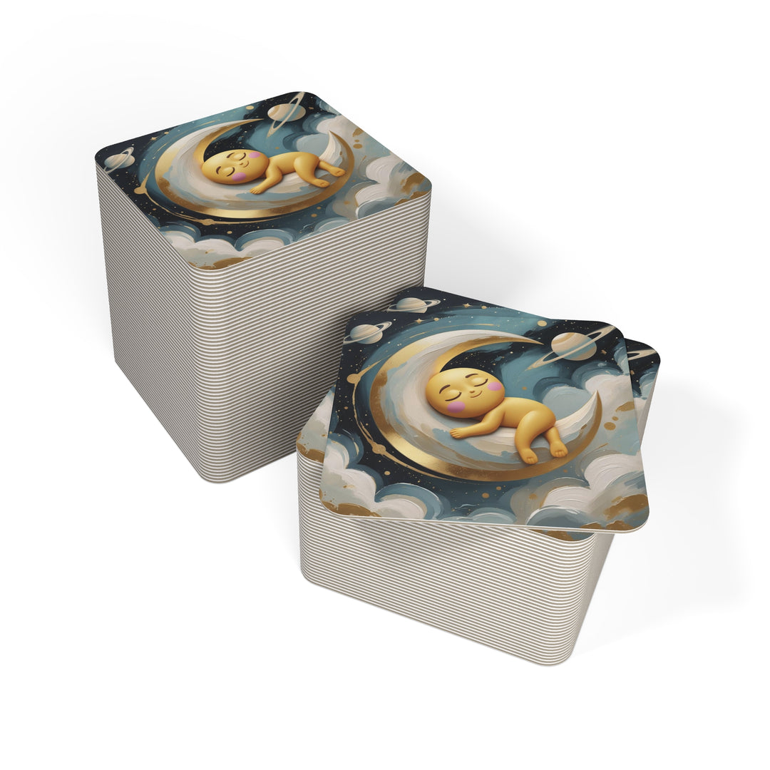 Whimsical Celestial Square Coasters (50/100pcs) – Cute Moon & Stars Design