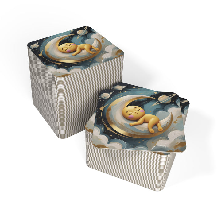 Whimsical Celestial Square Coasters (50/100pcs) – Cute Moon & Stars Design