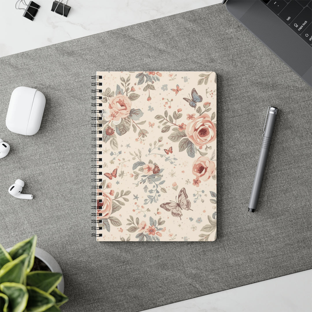 Floral Wirobound Softcover Notebook A5 – Pastel Roses, Vintage Chic Journal
