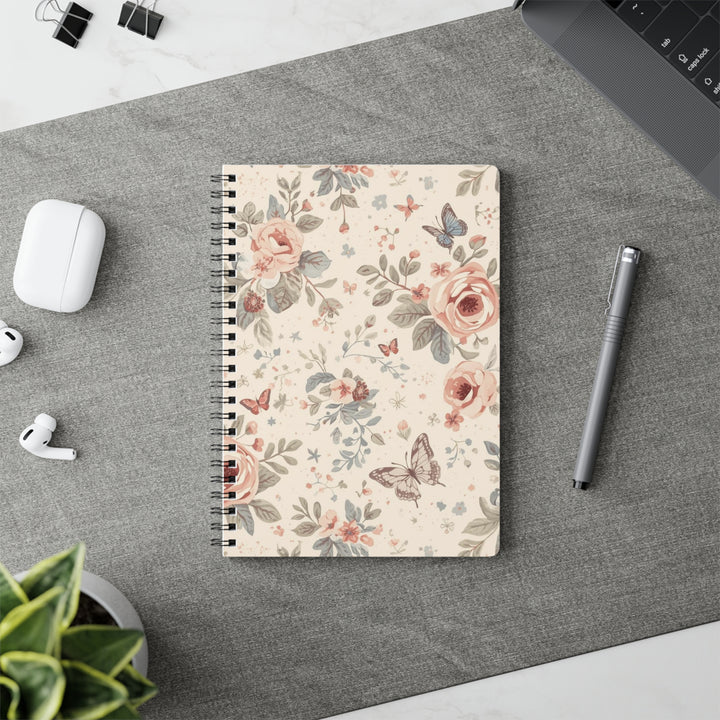 Floral Wirobound Softcover Notebook A5 – Pastel Roses, Vintage Chic Journal