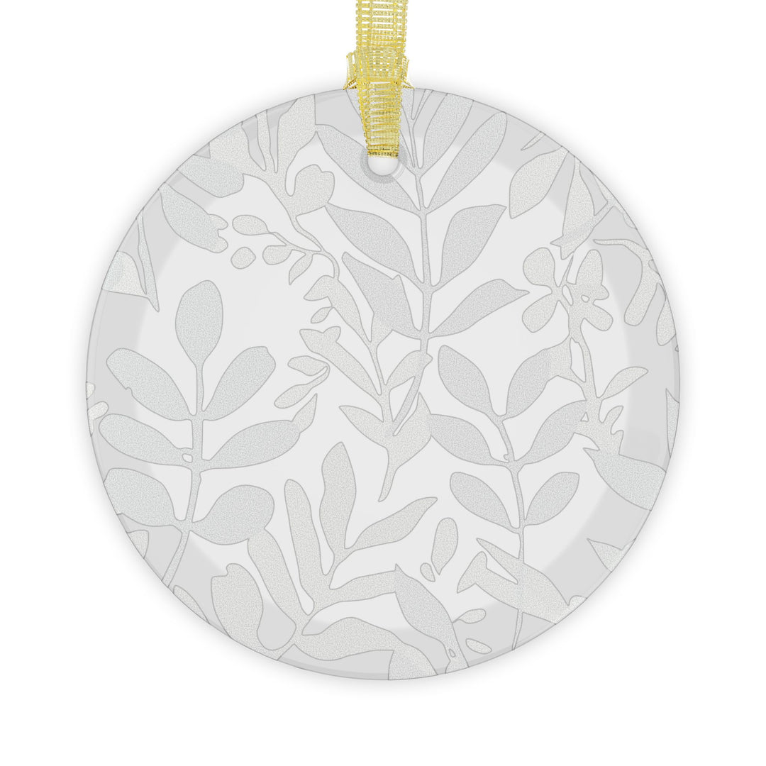 Custom Glass Ornament – Modern Botanical Leafy Green on Black, Handcrafted