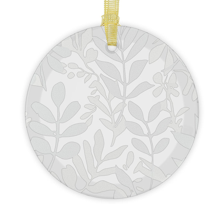 Custom Glass Ornament – Modern Botanical Leafy Green on Black, Handcrafted