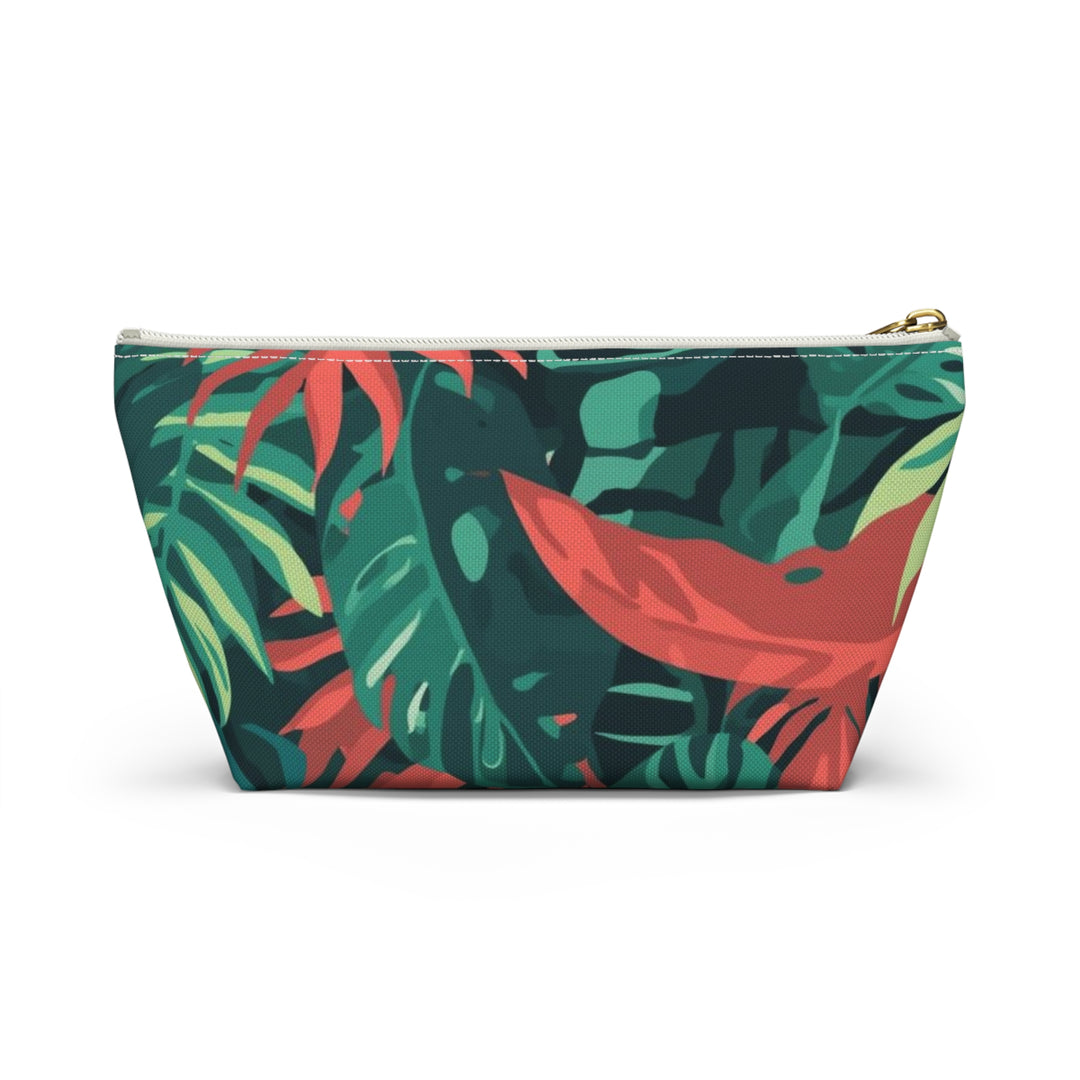 Chic T-Bottom Accessory Pouch – Tropical Leaf Pattern, Travel & Makeup Bag