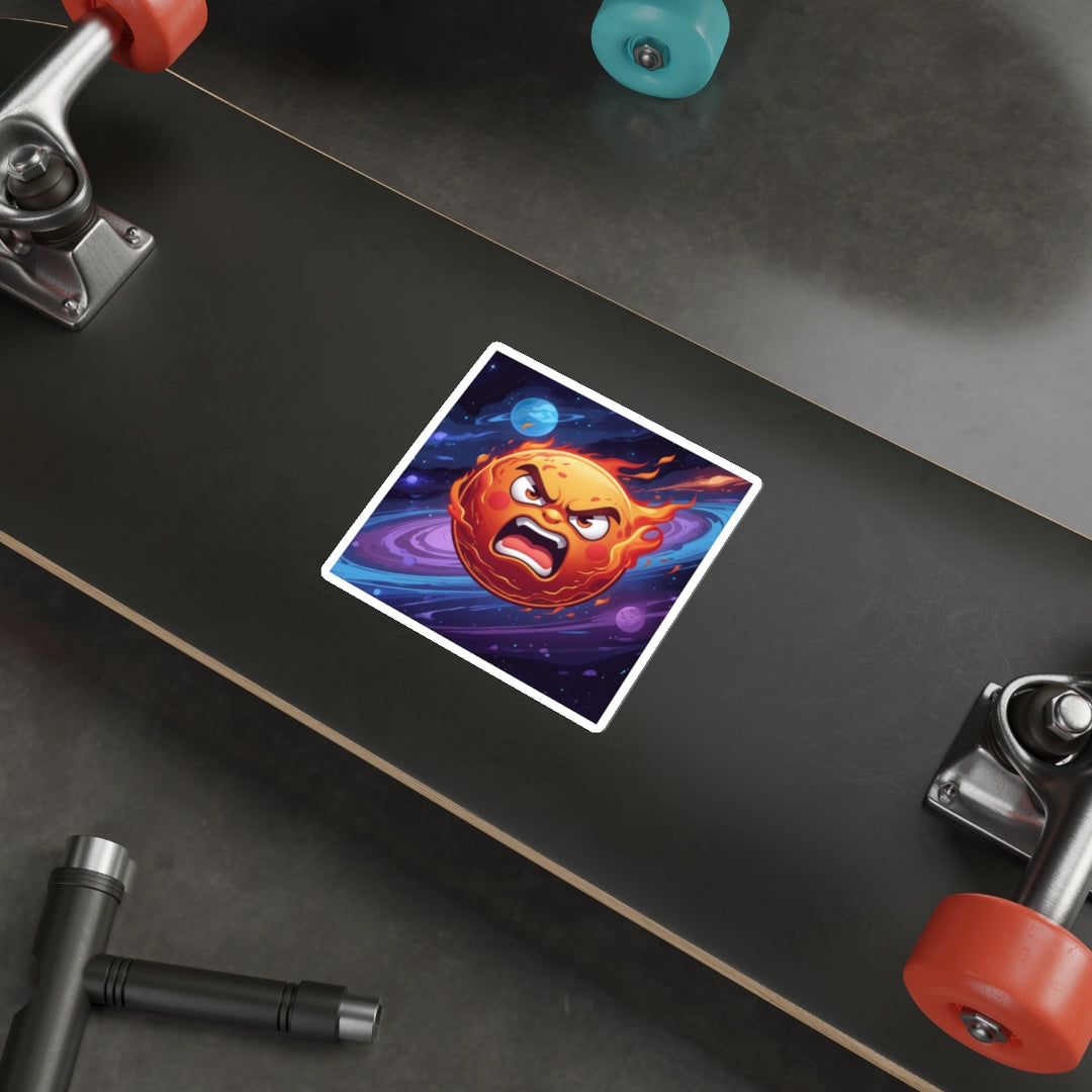 Custom Die-Cut Sticker—Fiery Sun Space Cartoon, Bold Premium Vinyl