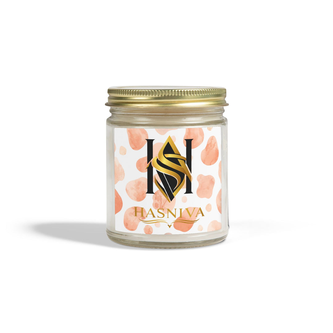 Hand-Poured Coconut Apricot Scented Candle – Artistic Watercolor, 4oz/9oz