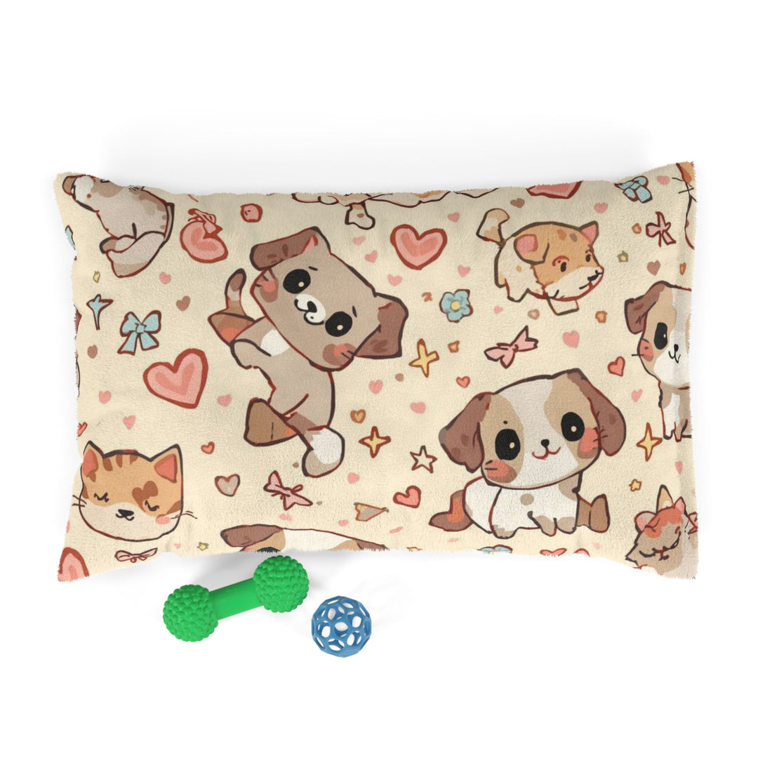 Custom Plush Pet Bed – Cute Cartoon Puppy & Kitten Print, Orthopedic, Cozy