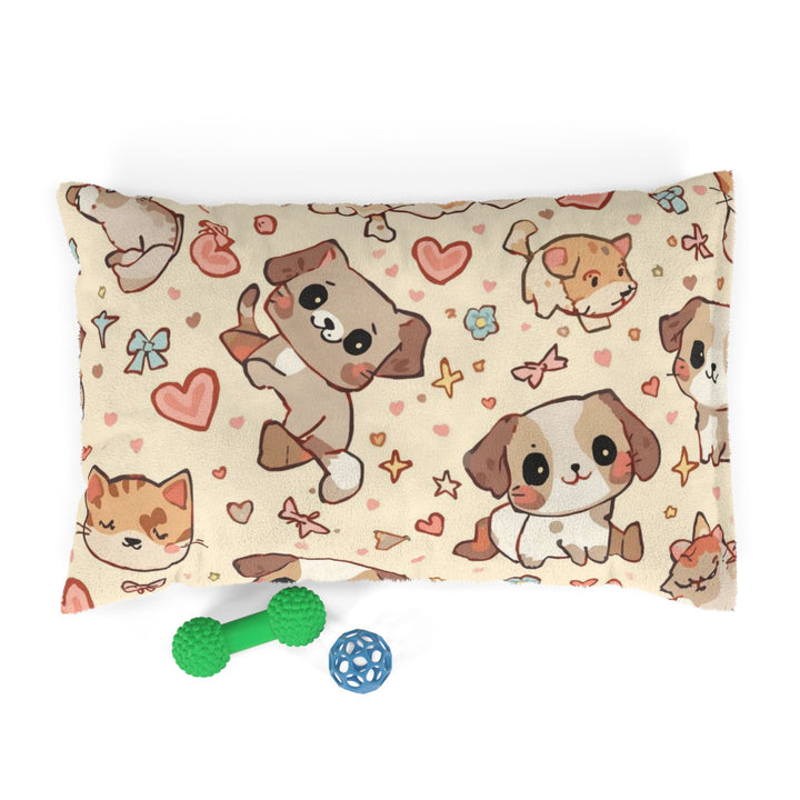 Custom Plush Pet Bed – Cute Cartoon Puppy & Kitten Print, Orthopedic, Cozy