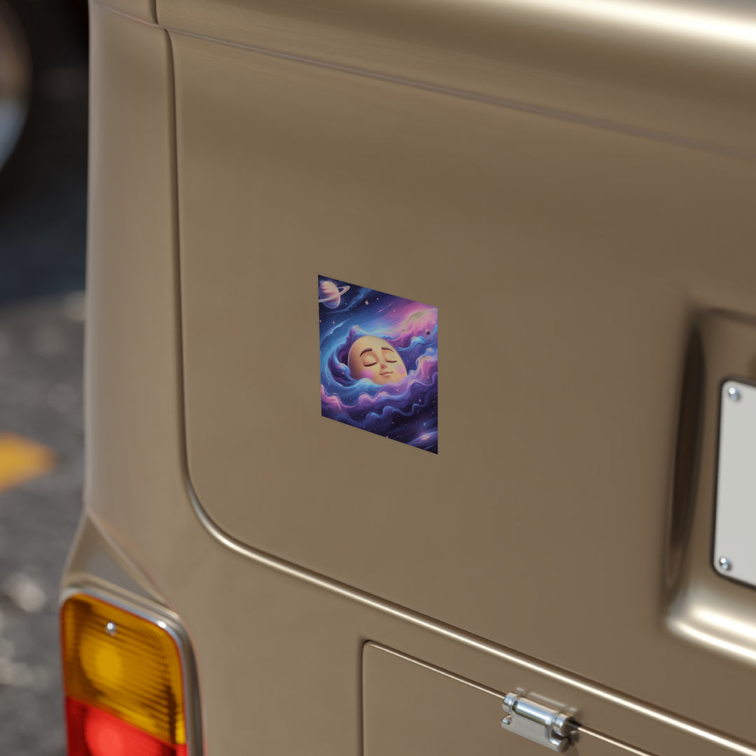Dreamy Galaxy Moon Face Transparent Outdoor Sticker – Square, Weatherproof