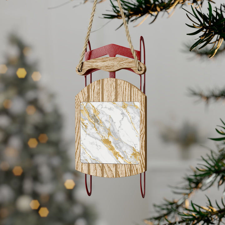 Personalized Marble & Gold Sled Ornaments – Chic, Custom Holiday Decor