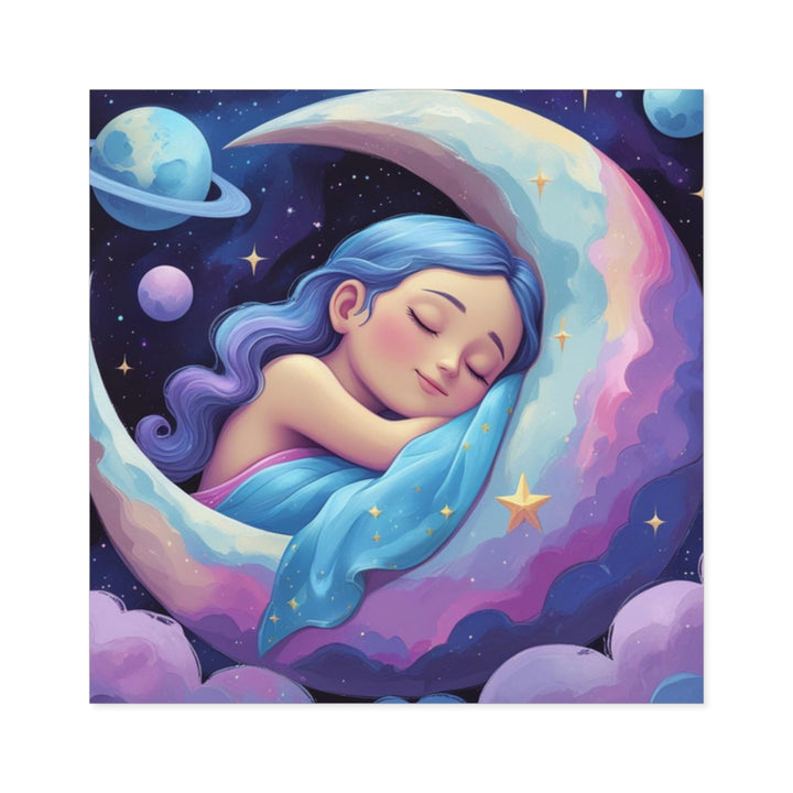 Dreamy Celestial Girl Moon Square Sticker – Custom Weatherproof Vinyl