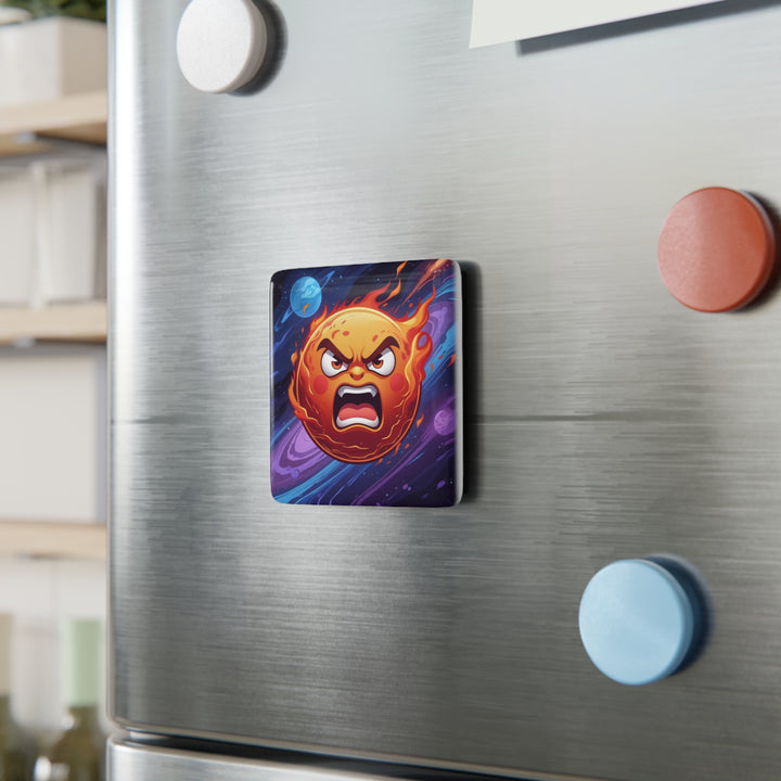 Fiery Cartoon Sun Porcelain Magnet – Bold Cosmic Square Fridge Art Gift