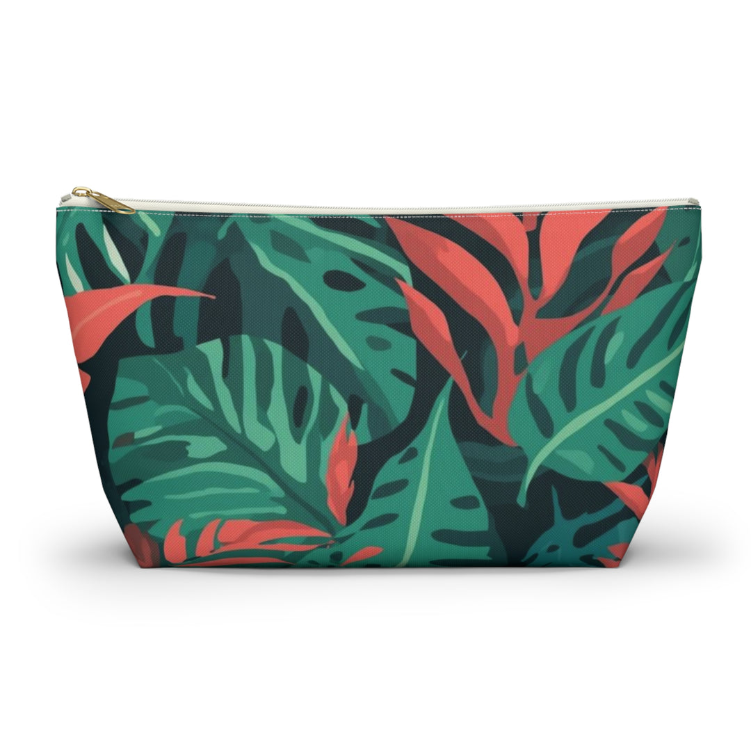 Chic T-Bottom Accessory Pouch – Tropical Leaf Pattern, Travel & Makeup Bag