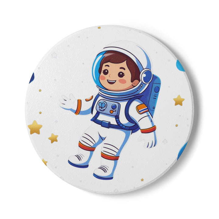 Cartoon Astronaut Ceramic Coaster – Cute Space Kids Decor, Non-Slip, Durable