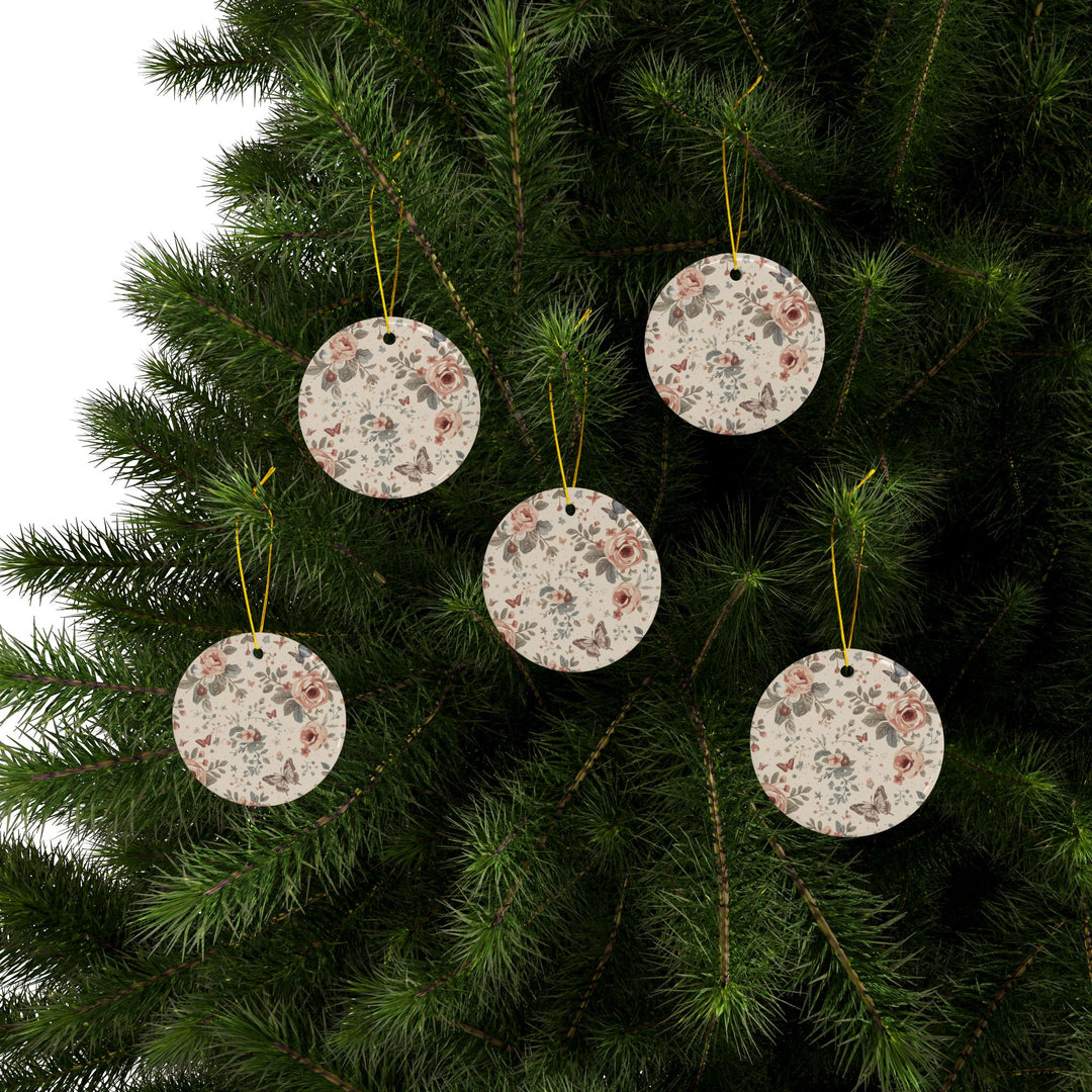 Custom Floral Double-Sided Ceramic Ornaments – Vintage Roses, Set of 1-10