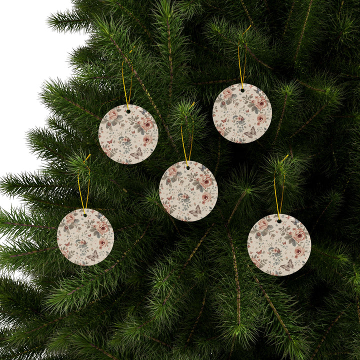 Custom Floral Double-Sided Ceramic Ornaments – Vintage Roses, Set of 1-10