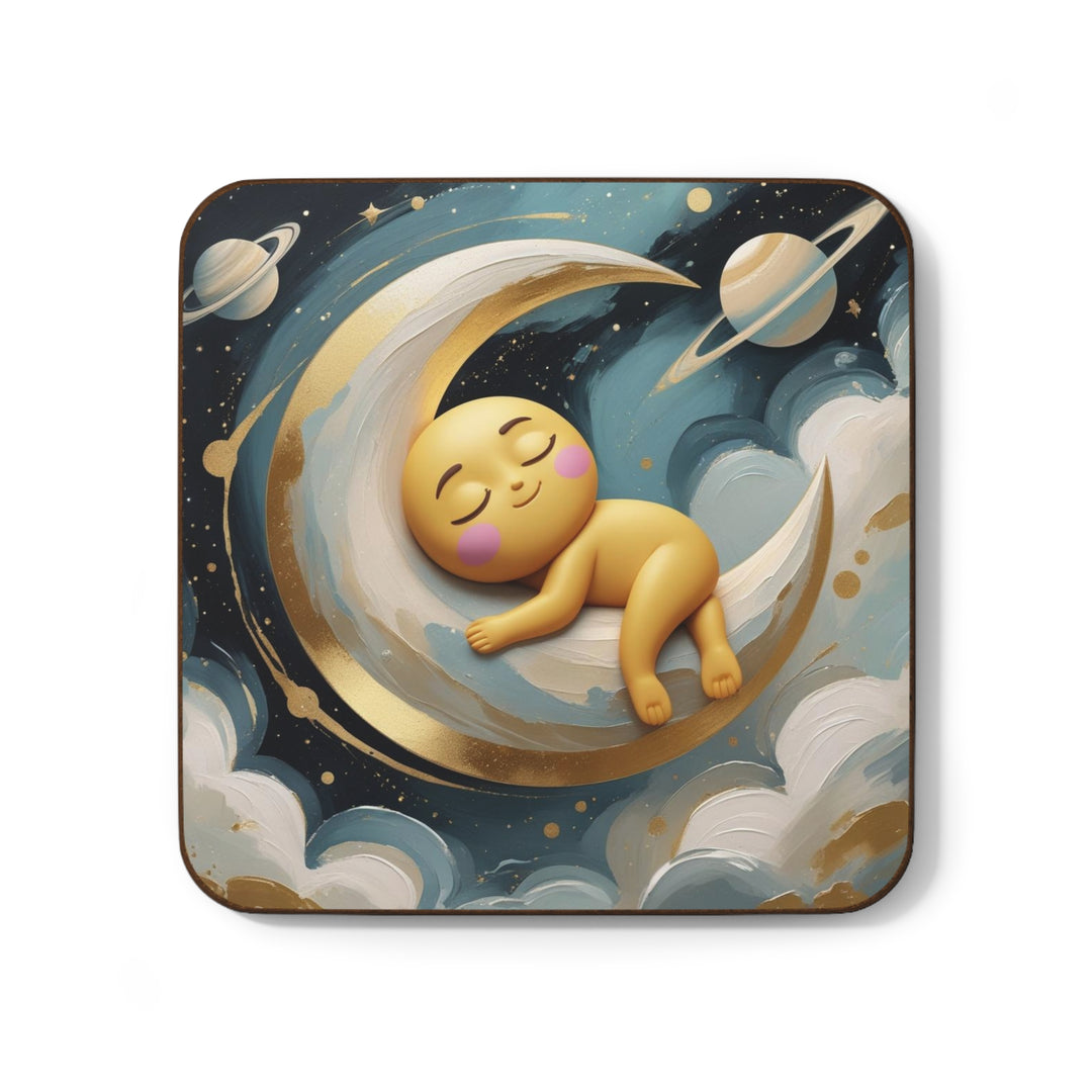 Whimsical Moon Baby Hardboard Coaster – Durable, Cute Nursery Decor