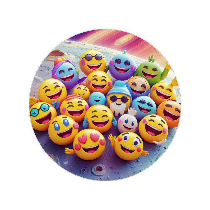 Cosmic Emoji Transparent Outdoor Sticker – Fun Round Vinyl, Durable & Trendy