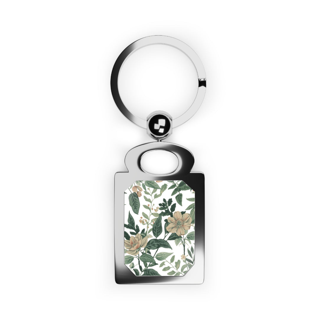 Personalized Floral Rectangle Photo Keyring – Vintage Chic Botanical Gift