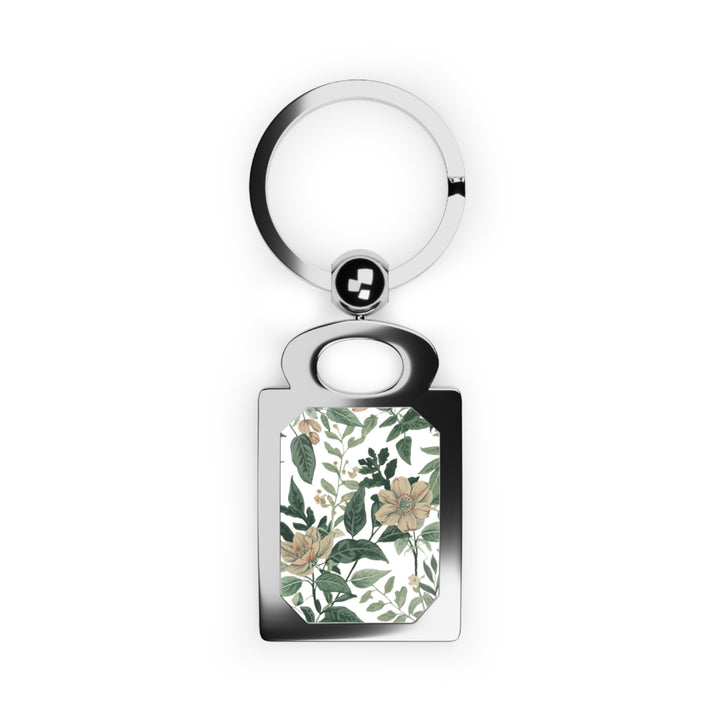 Personalized Floral Rectangle Photo Keyring – Vintage Chic Botanical Gift