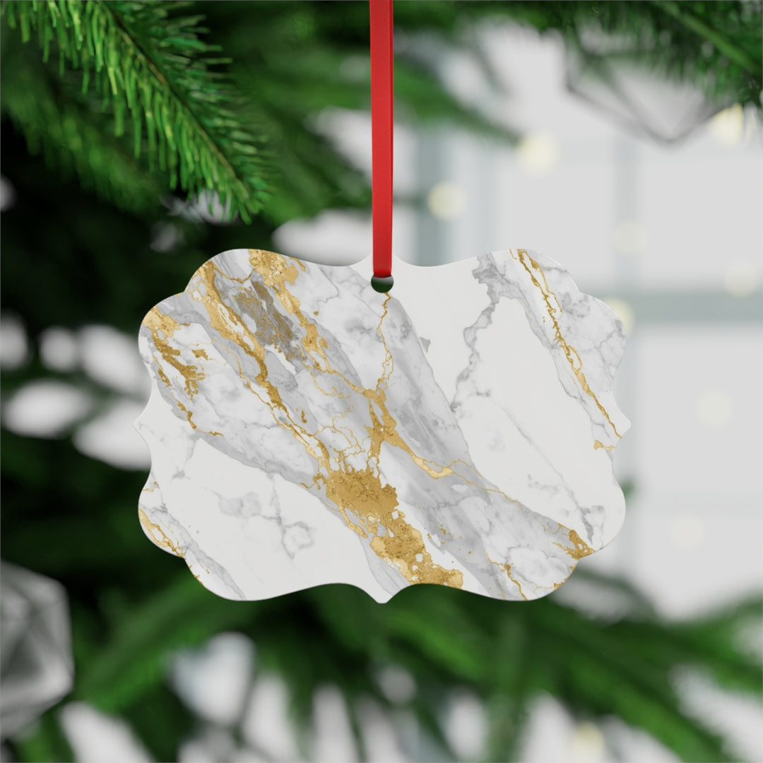 Chic Marble & Gold Double-Sided Metal Ornament – Elegant Modern Decor Gift