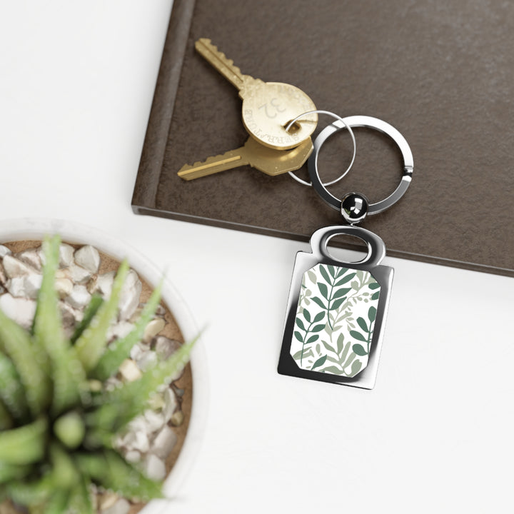 Rectangle Photo Keyring – Botanical Green Foliage, Personalized Gift