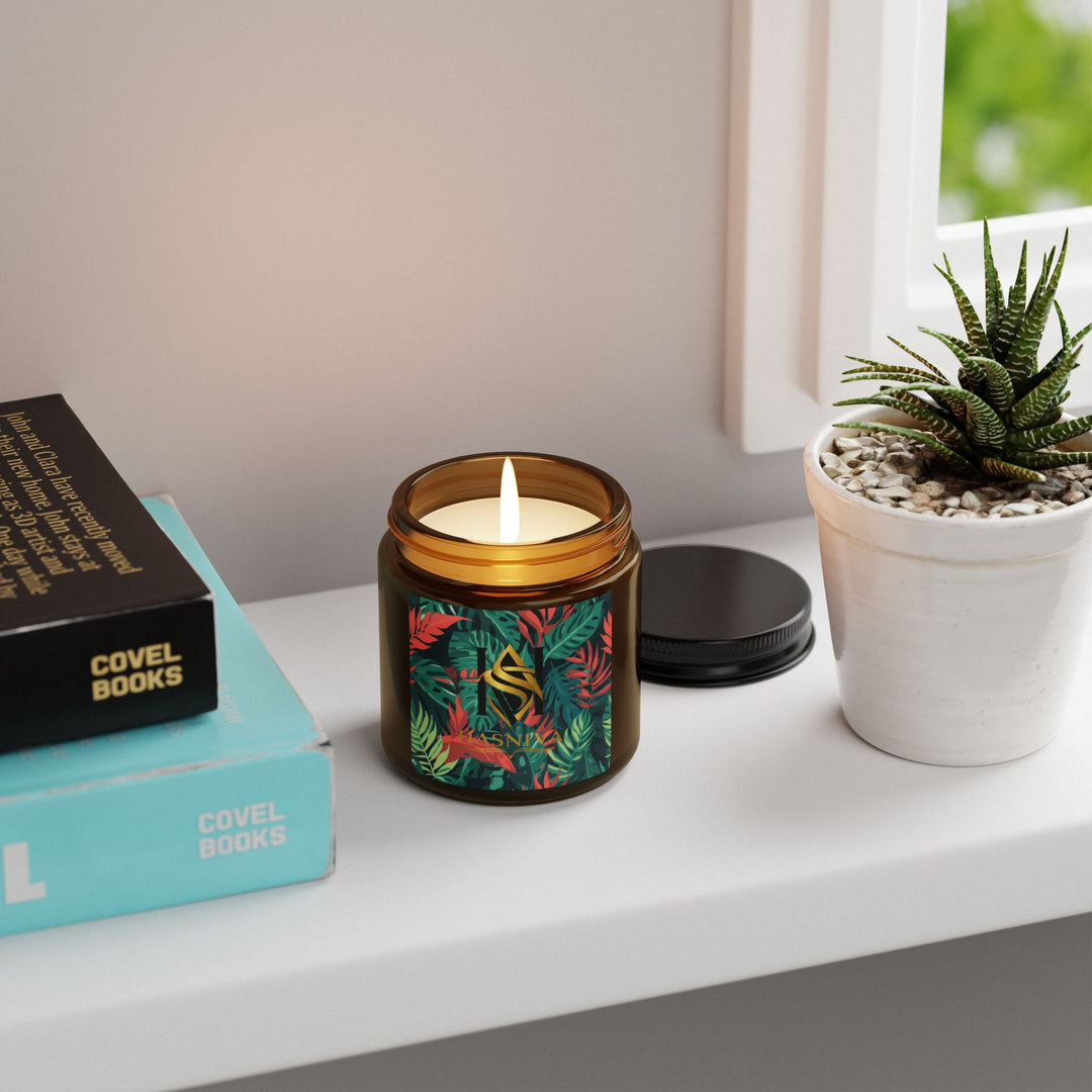 Amber Jar Scented Soy Candle – Tropical Leaf Luxe, 4oz/9oz, Eco Chic