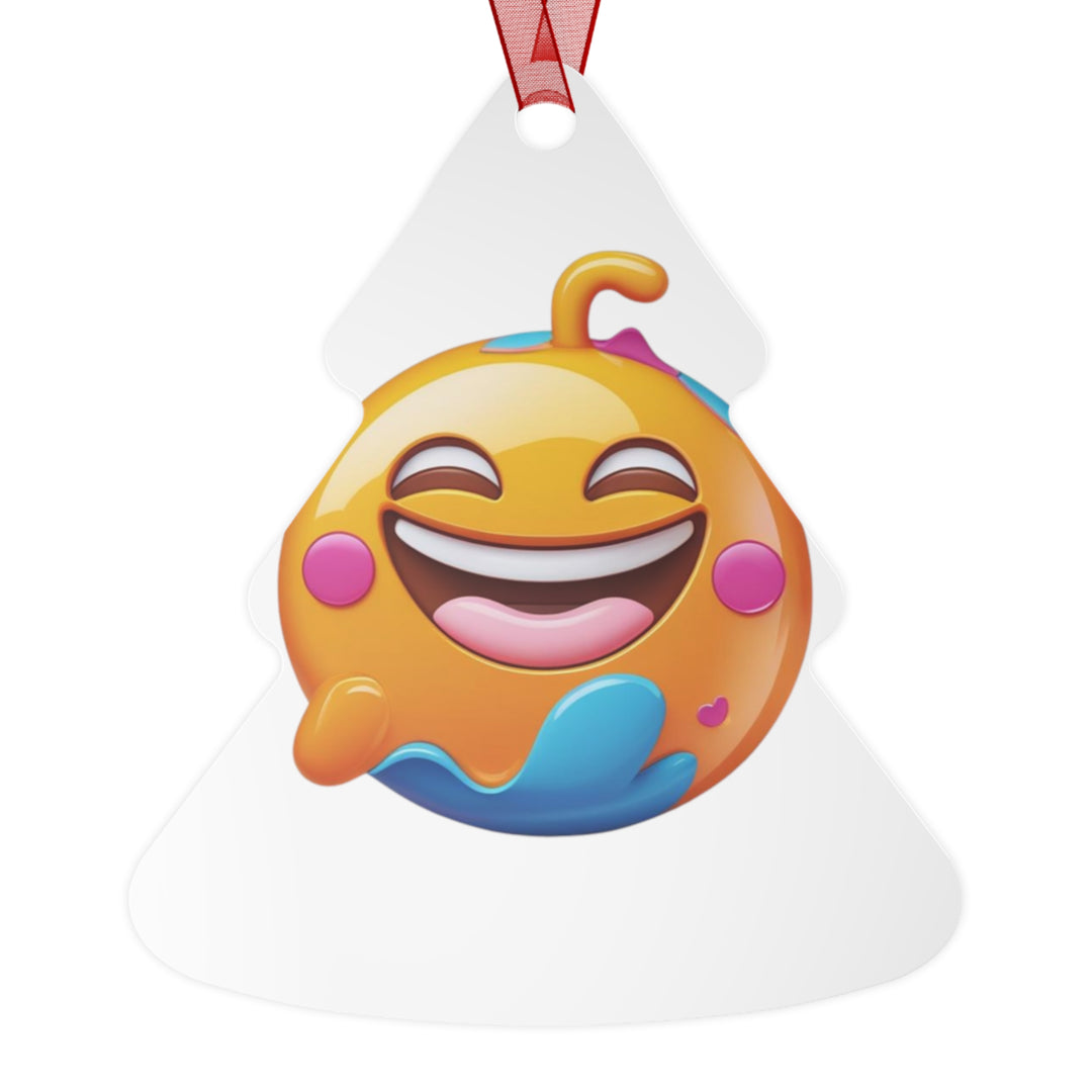 Joyful Emoji Glossy Metal Ornament – Customizable, Durable & Trendy Décor