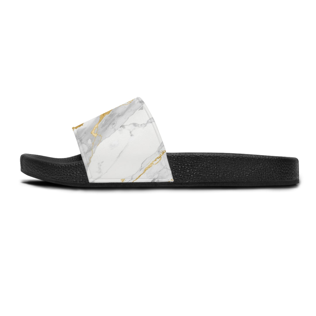 Chic Marble & Gold Women's Slide Sandals – Customizable, Ultra-Comfortable Slides