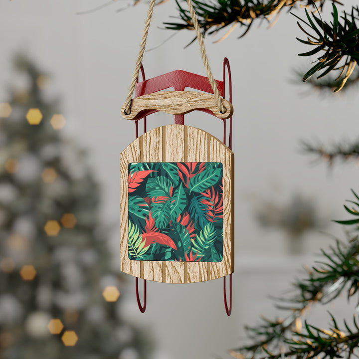 Personalized Sled Ornaments – Tropical Leaf Xmas Decor, Jungle Chic Gift