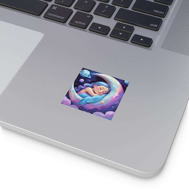 Dreamy Celestial Girl Moon Square Sticker – Custom Weatherproof Vinyl