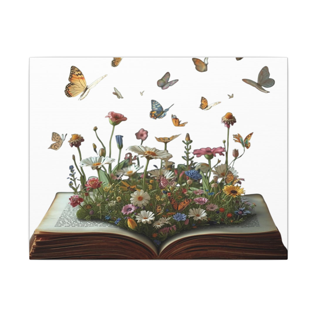 Magical Pop-Up Book Matte Canvas – Whimsical Wildflowers & Butterflies Art