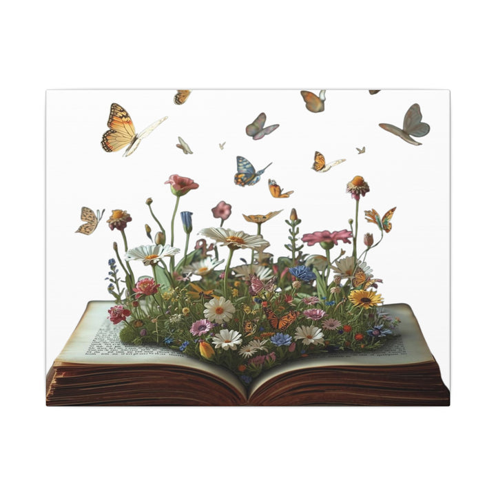 Magical Pop-Up Book Matte Canvas – Whimsical Wildflowers & Butterflies Art