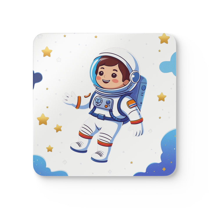 Space Astronaut Corkwood Coaster Set – Playful Kids Decor, High-Gloss, 4-Pack